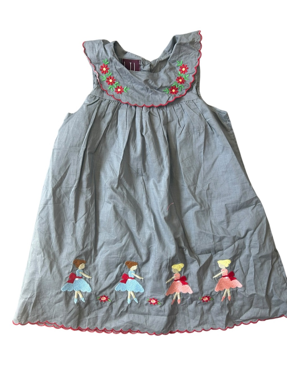 Lil Cactus Girls Gray Embroidered Ballerina Dress 4T Flowers
